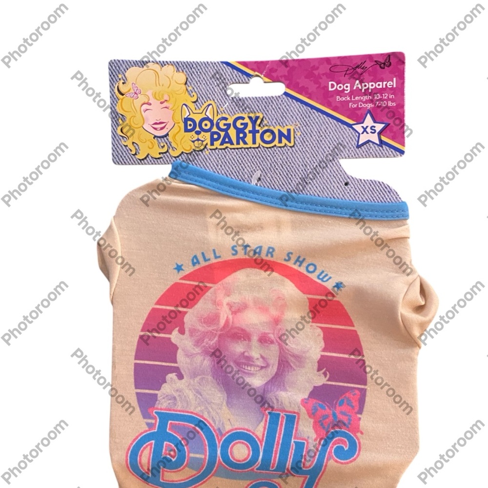 Doggy Parton Tan Tee with Pink and Blue Graphic